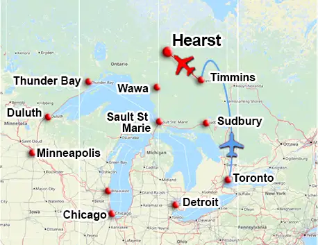 Toronto airline and charter connection options to Hearst Ontario